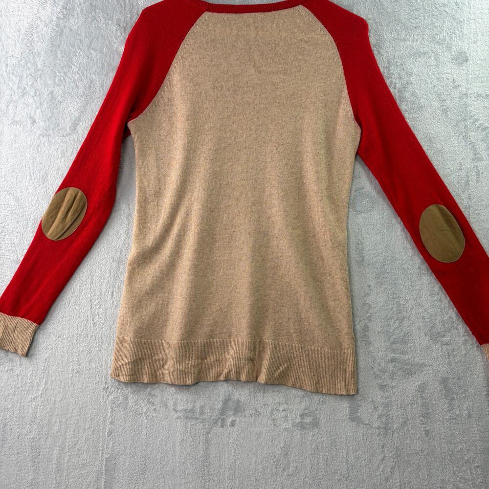 J. Crew Colorblock Red & Tan Side-Button Crewneck… - image 6